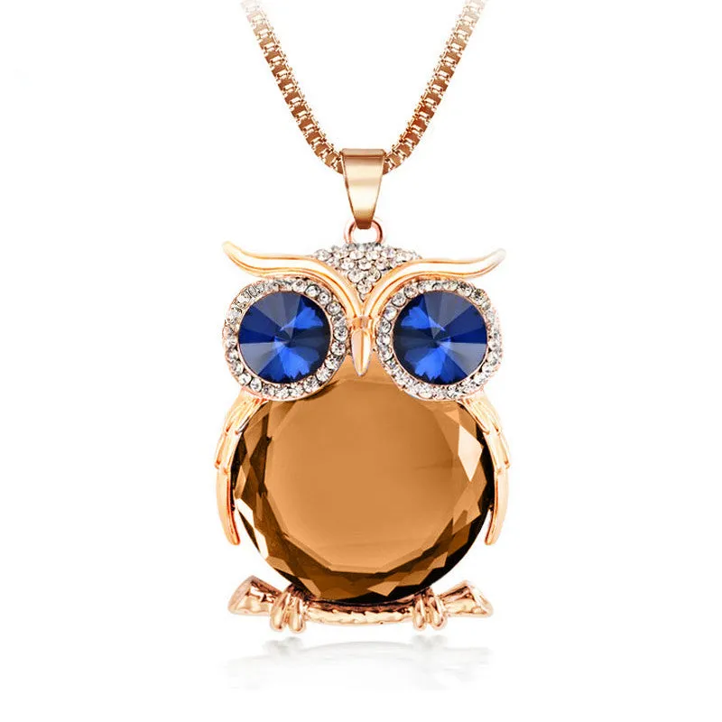 Owl Necklace Top Quality Rhinestone Crystal Pendant Necklaces Classic Animal Long Necklace Jewelry For Women Gift