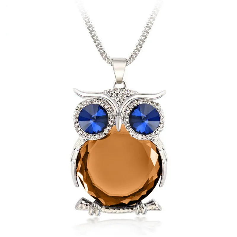 Owl Necklace Top Quality Rhinestone Crystal Pendant Necklaces Classic Animal Long Necklace Jewelry For Women Gift