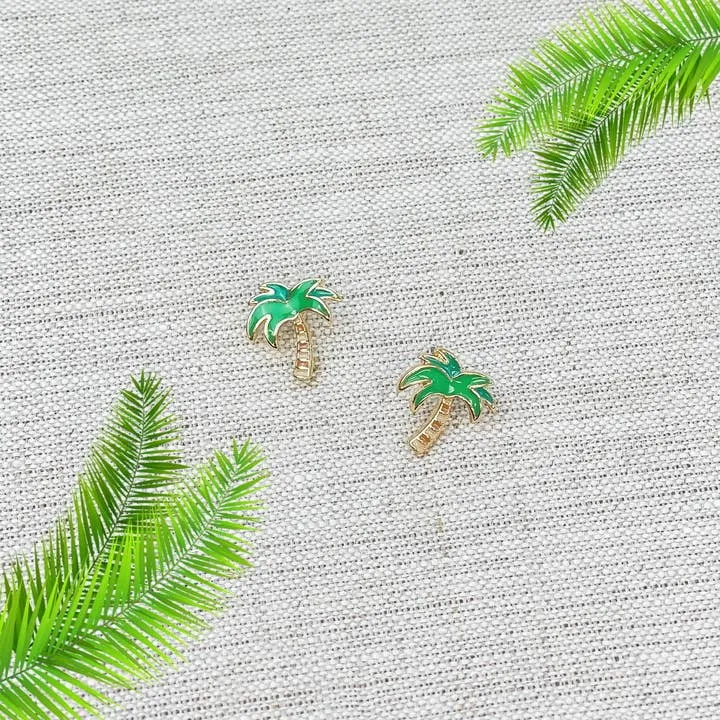 Palm Tree Enamel Stud Earrings