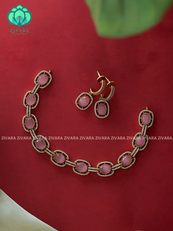 PASTEL PINK - Chain model - stylish and minimal elegant neckwear with earrings- Zivara Fashion