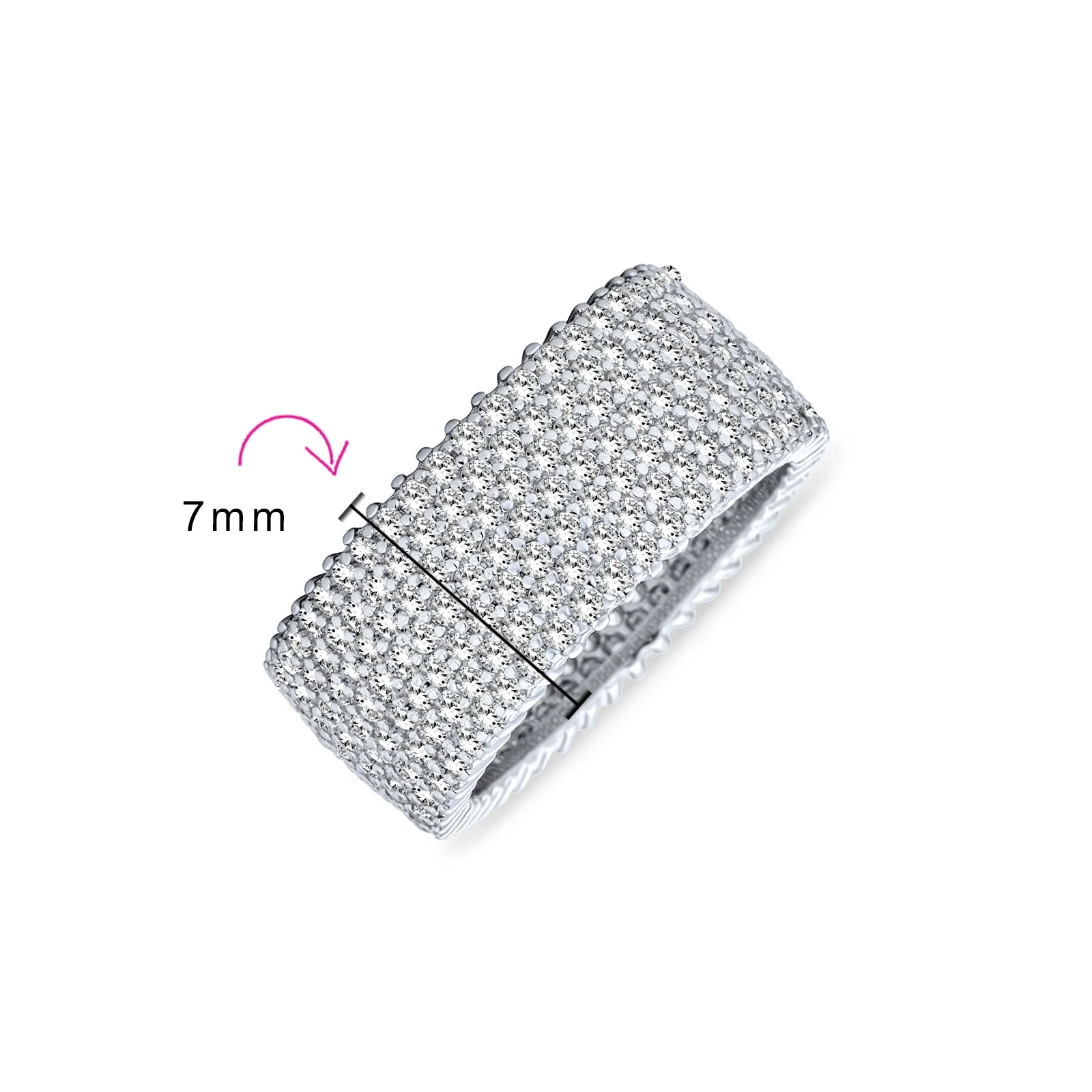 Pave Cubic Zirconia Cocktail Statement Ring in Sterling Silver 5 Row Wide Band