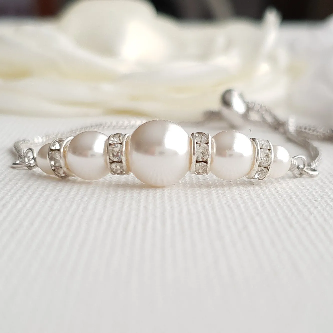 Pearl Bridal Bracelet Silver- Ava