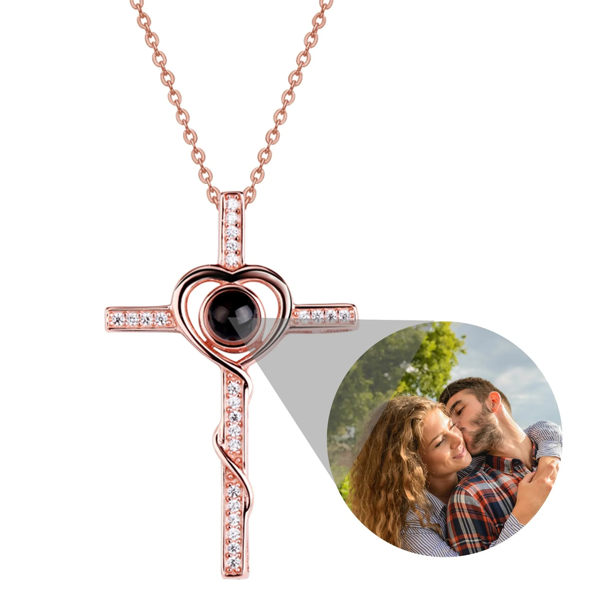 Personalized Name Custom Photo Cross Projection Necklace 925 Silver Necklace