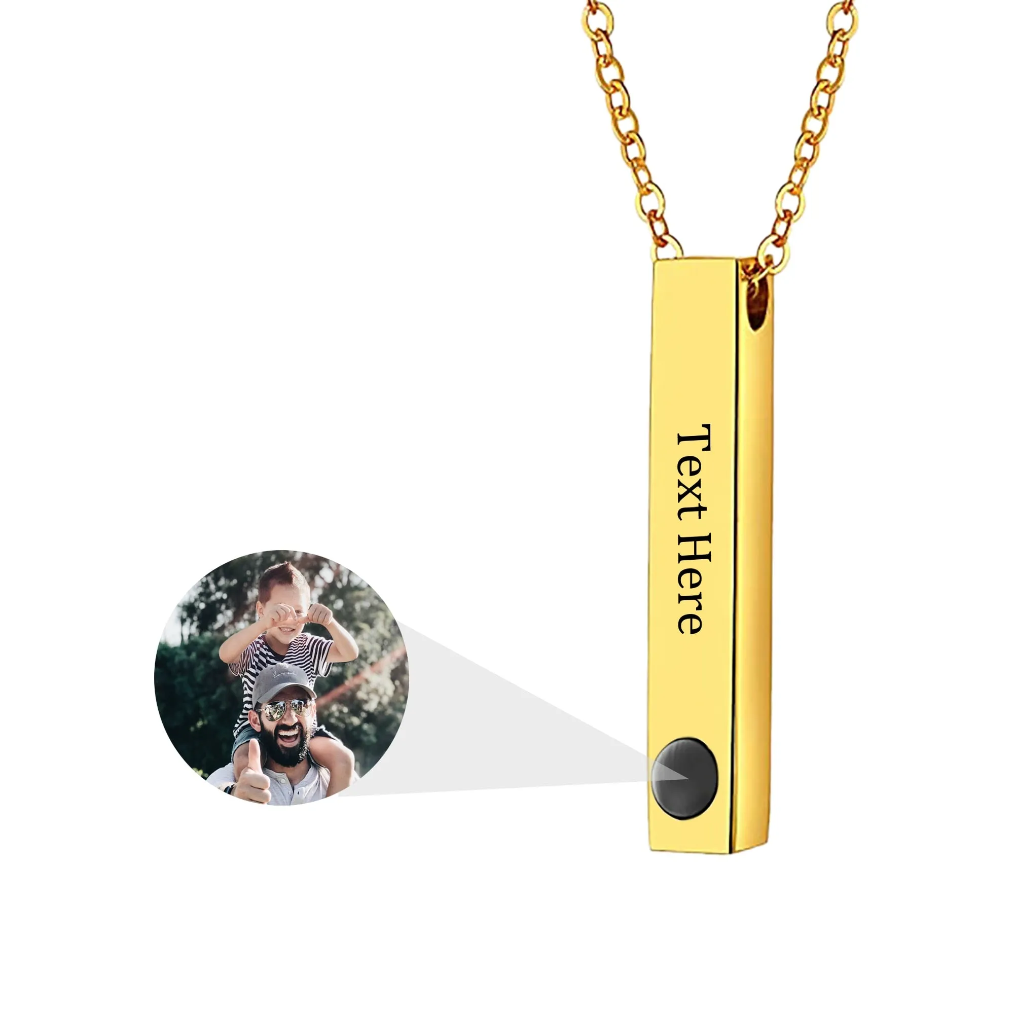 Personalized Photo Projection Stereo Bar Necklace Creative Rectangle Pendant