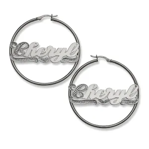 Personalized Script Hoop 925 Sterling Silver Earrings