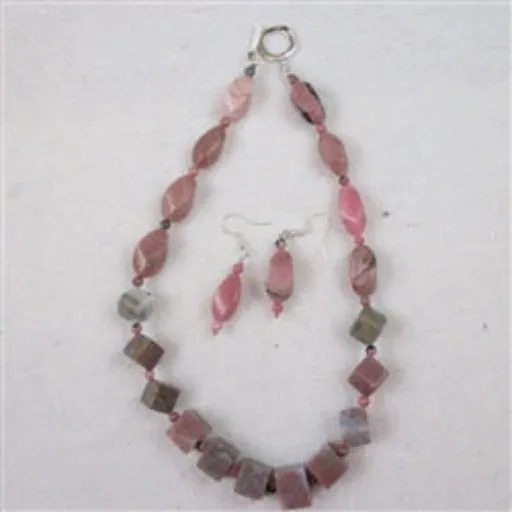 Pink Gemstone Classic Beaded Necklace & Earrings