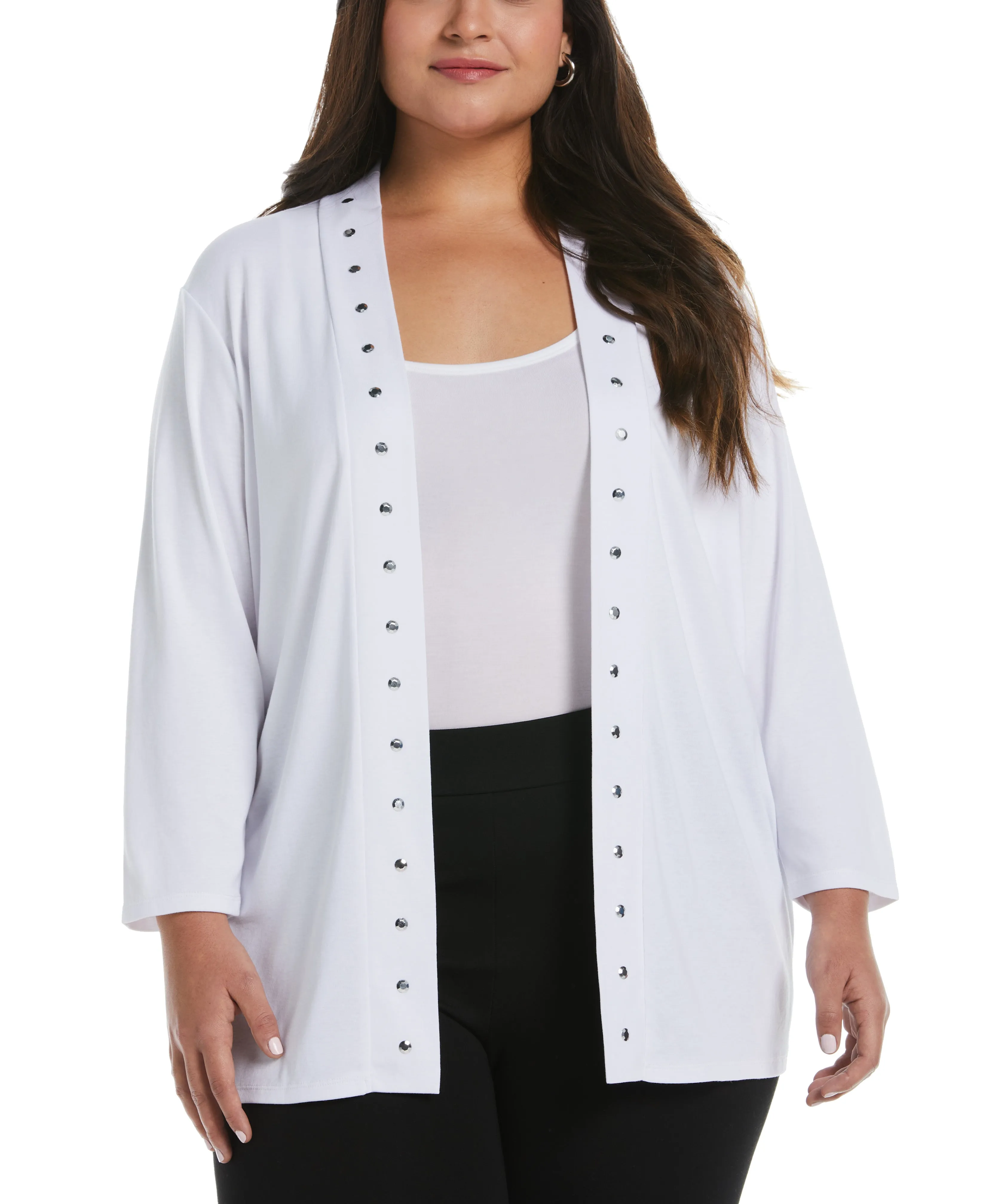 Plus Size Cardigan Sweater with Hardware Trim