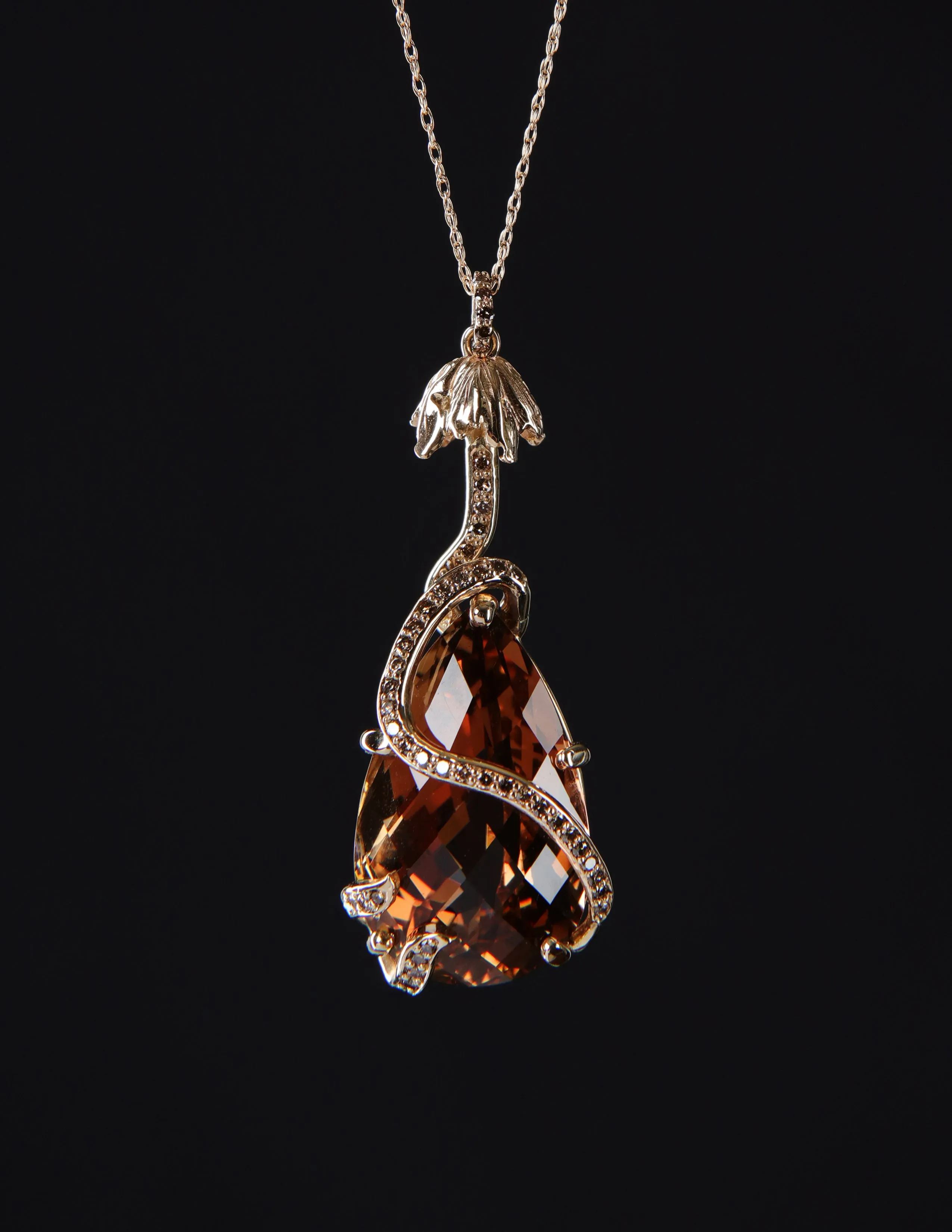 Precious Topaz, Diamonds, and Gold Pendant