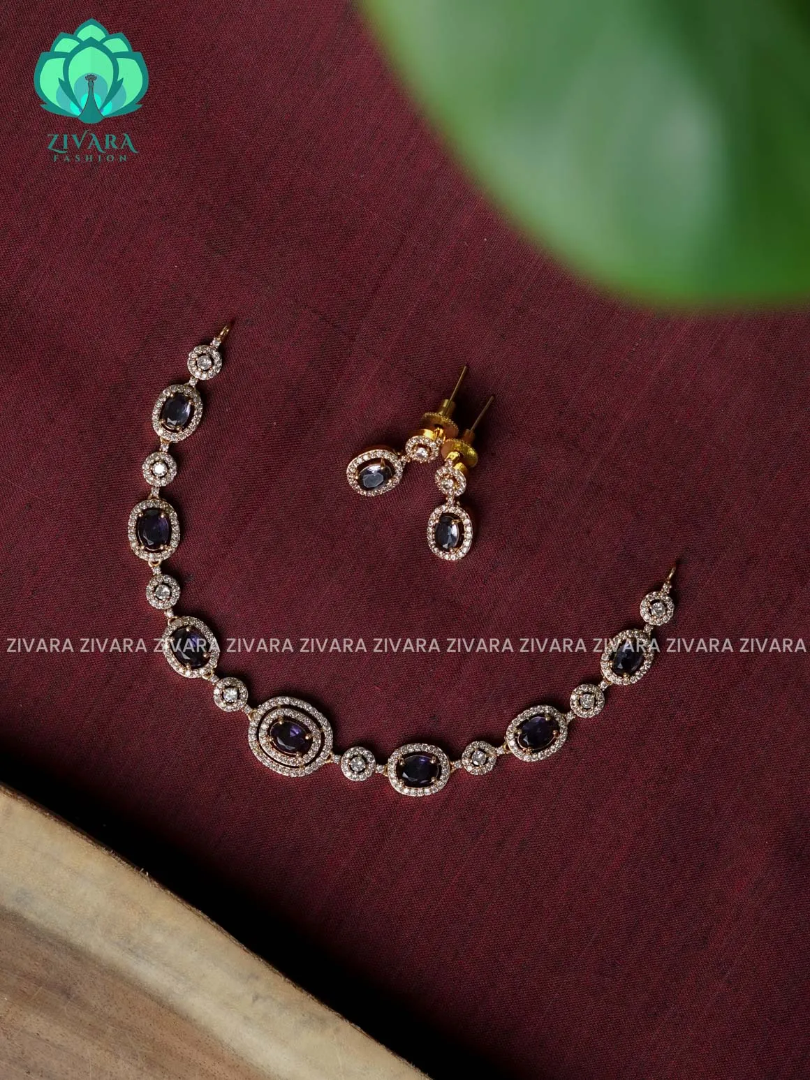 PURPLE -OVAL MOTIF - stylish and minimal elegant neckwear with earrings- Zivara Fashion