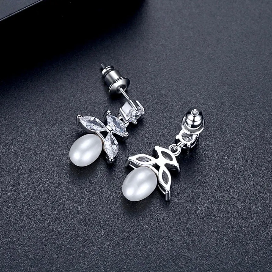 "Kim" - Pearl and Cubic Zirconia Bridal Earrings