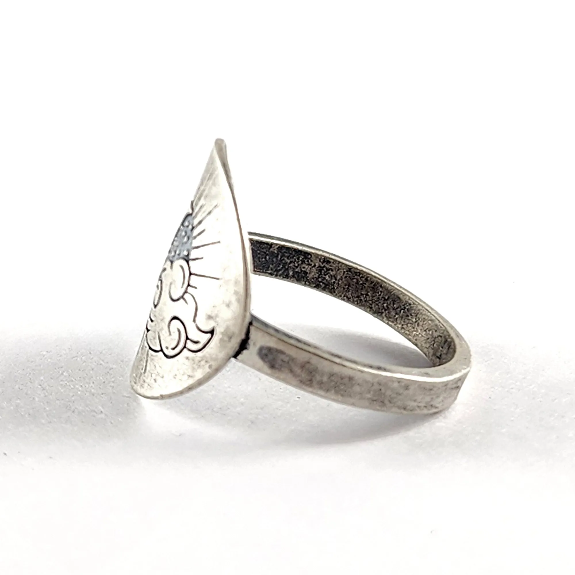 Recycled Coin Silver Mystic Tattoo Engraved Saddle Ring