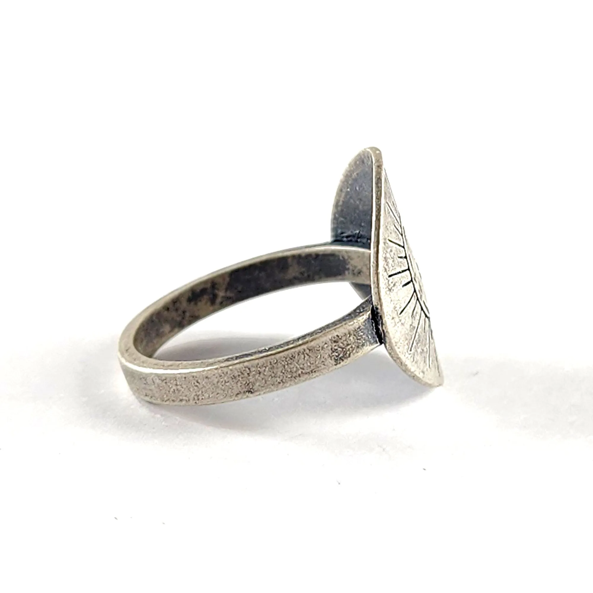 Recycled Coin Silver Mystic Tattoo Engraved Saddle Ring