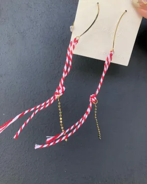 Red and Gold String Earrings