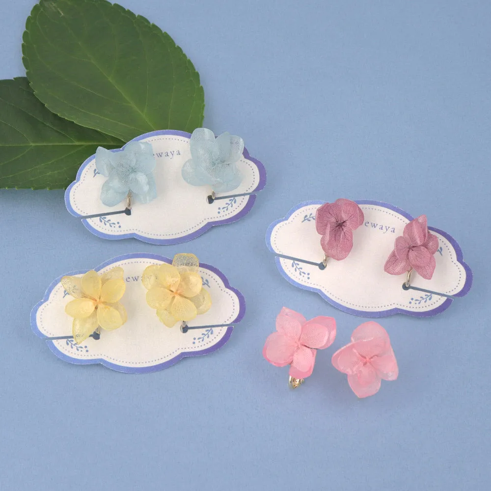 Resin Coated Hydrangea Clip On Earrings