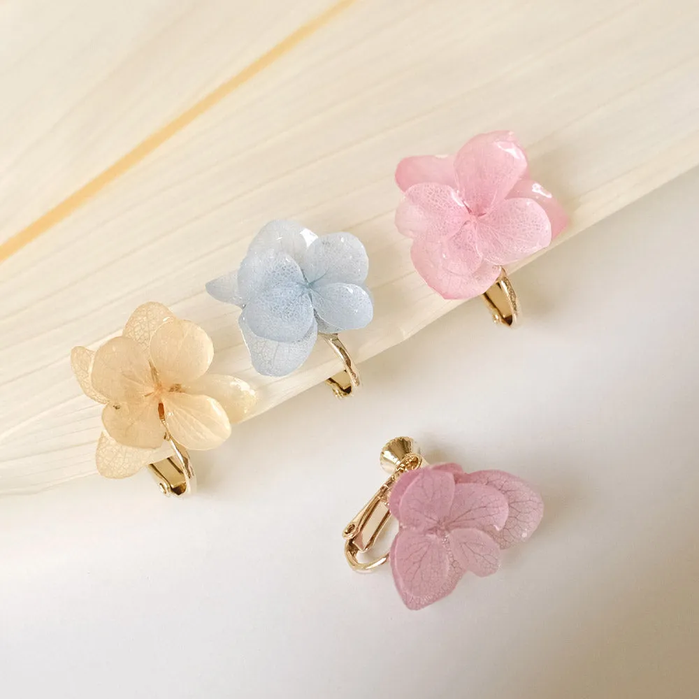 Resin Coated Hydrangea Clip On Earrings