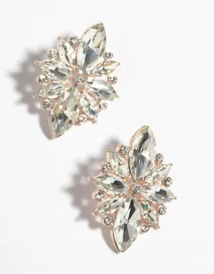 Rose Gold Navette Diamante Stud Earrings