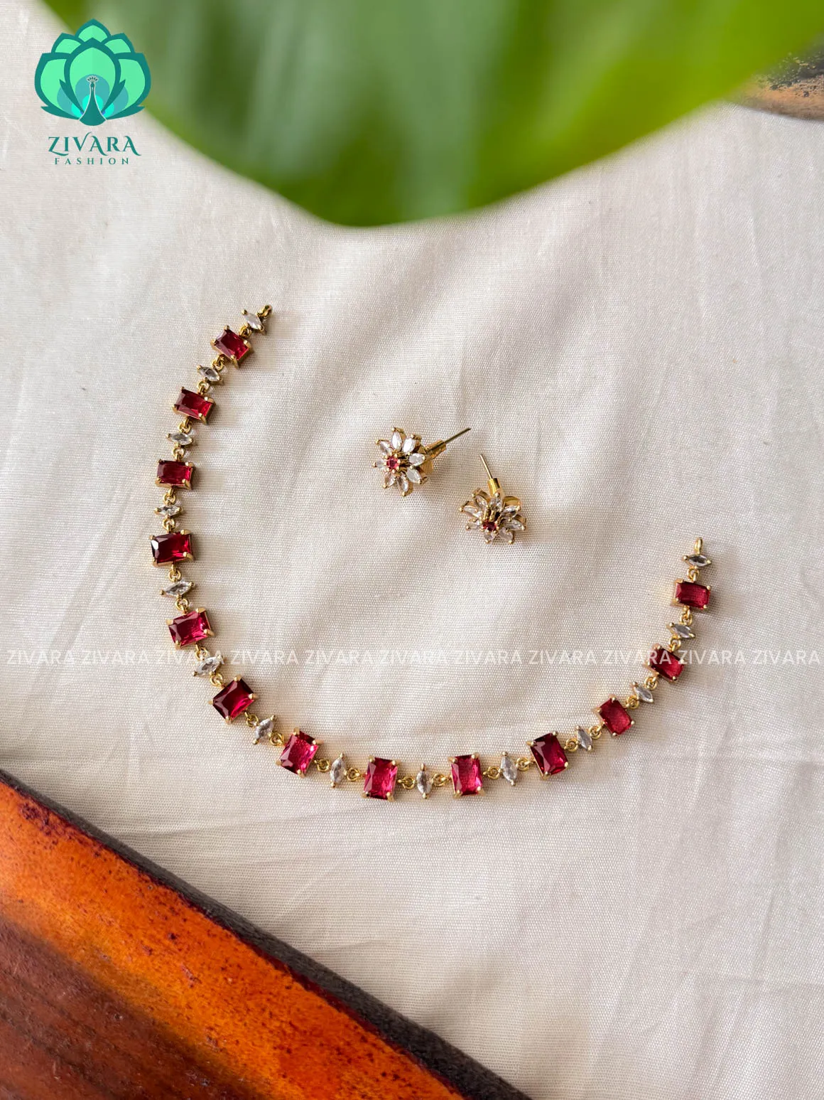 RUBY STONE- stylish and minimal elegant neckwear with earrings- Zivara Fashion