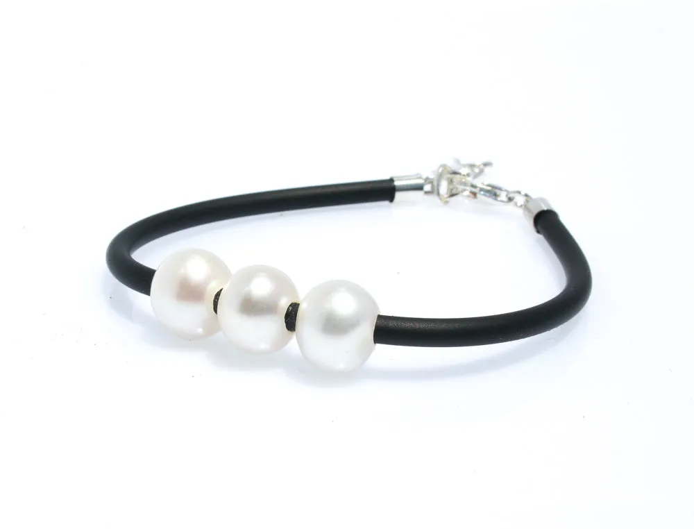 Sally Triple Pearl Neoprene Bracelet with Sterling Silver Clasp