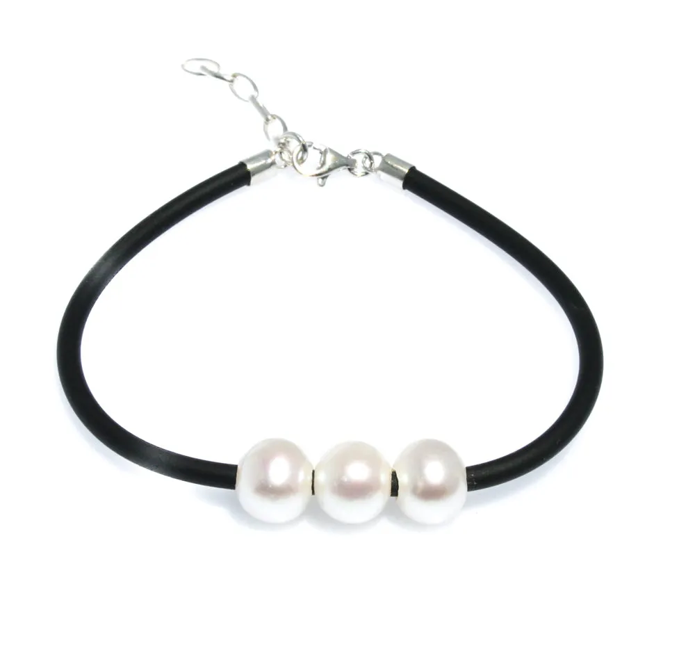 Sally Triple Pearl Neoprene Bracelet with Sterling Silver Clasp