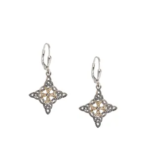 Silver and 10k Gold Celestial Cross Leverback Earrings