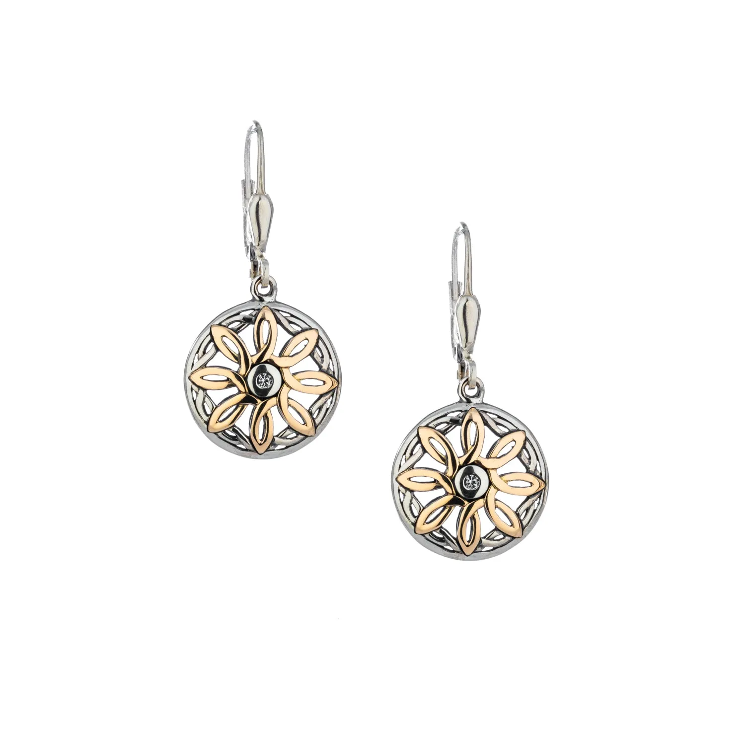 Silver and 10k Gold Compass White Topaz Earrings