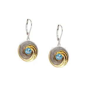 Silver and 23k Gilding Whirlpool Earrings - Swiss Blue Topaz