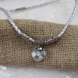 Silver Braided Leather Necklace with Shades of Grey Pendant