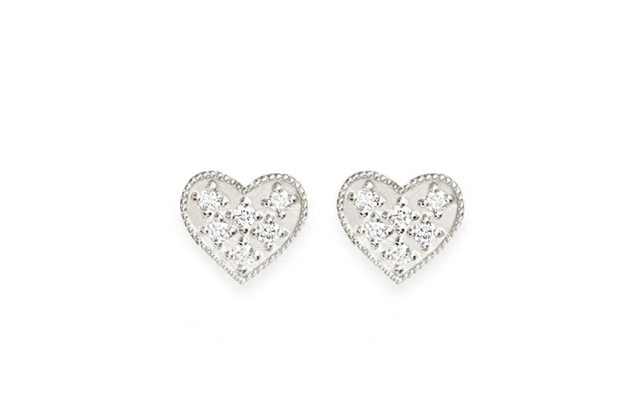 Silver Heart Diamond Studs