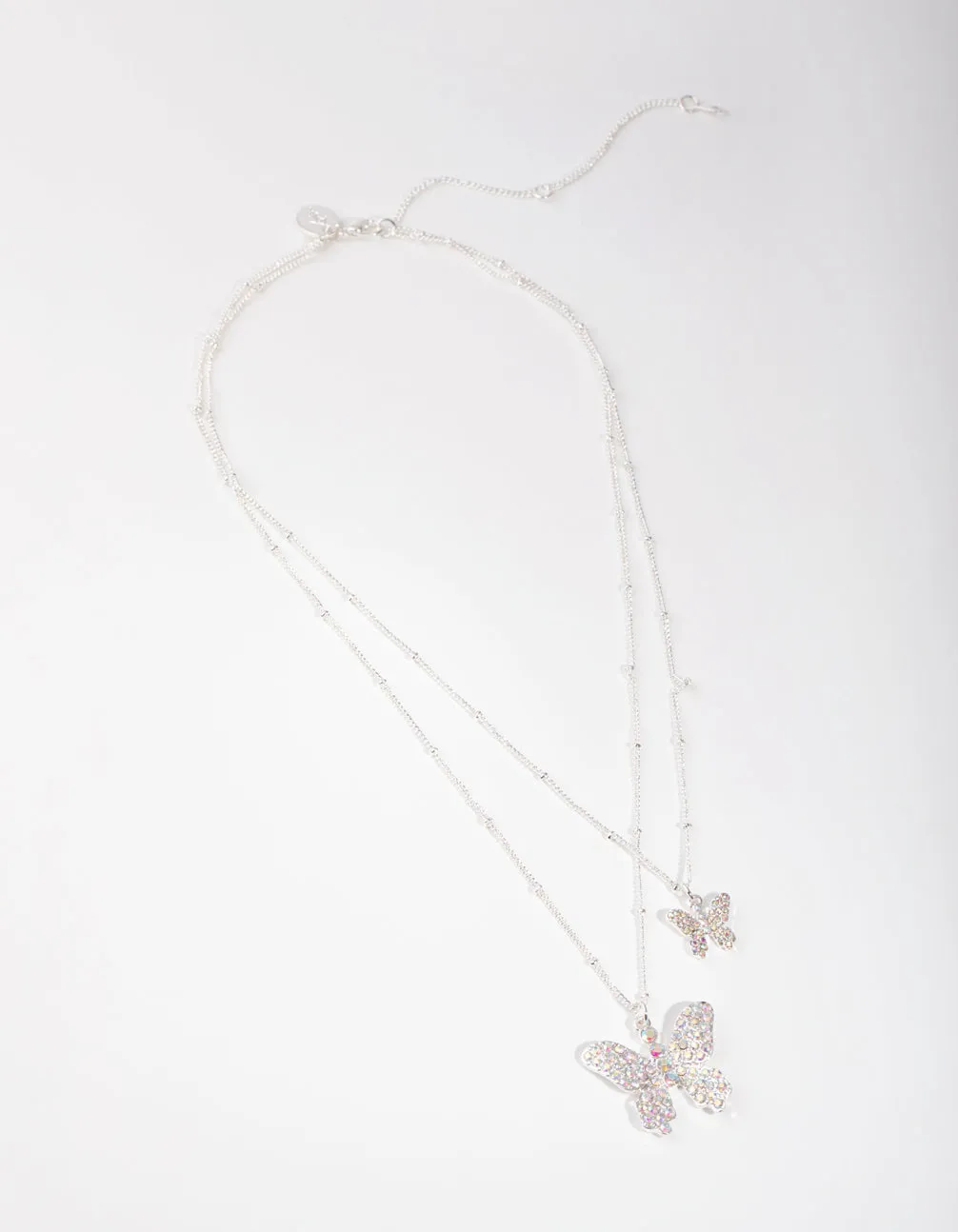 Silver Pave Butterfly 2-Row Necklace