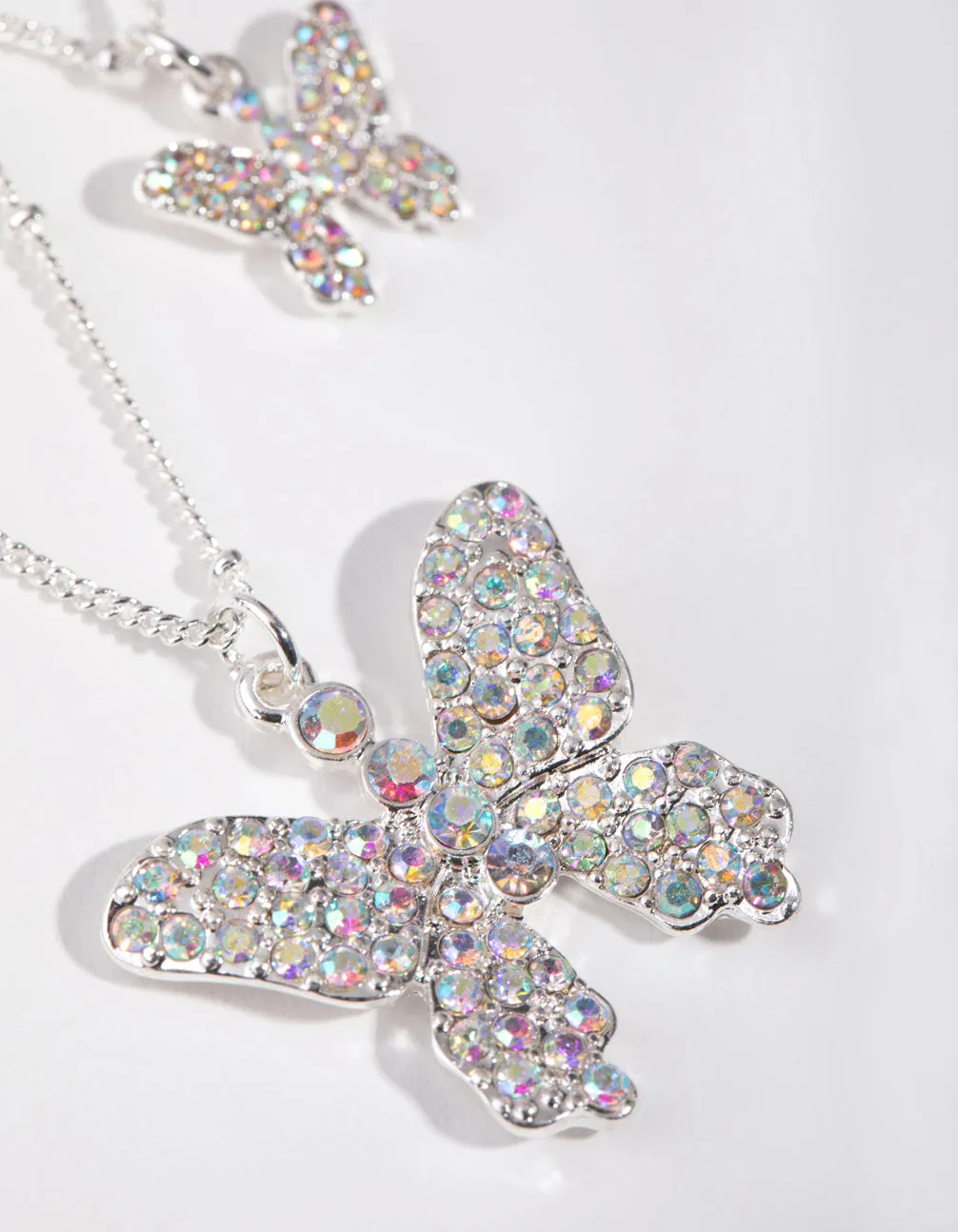 Silver Pave Butterfly 2-Row Necklace