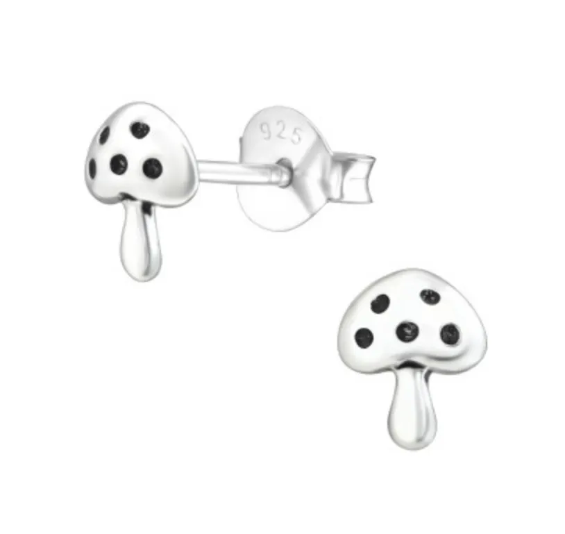 Silver Toadstool Ear Studs - Unique Nature-inspired Jewelry   Hypoallergenic  Stylish