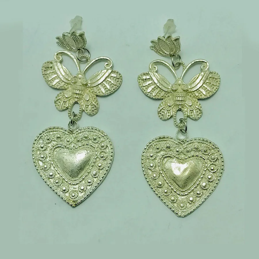 Silver Tone Heart Shaped Dangle Earrings