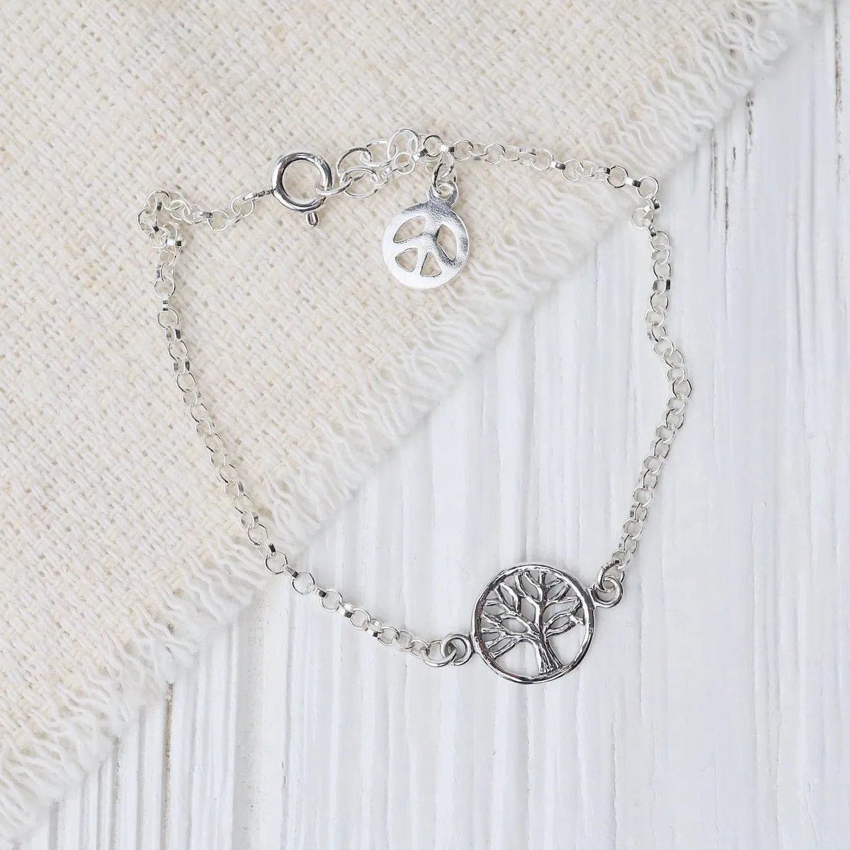 Silver Tree Of Life on Fine Chain Bracelet