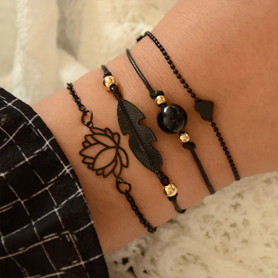 Simple black 4 piece set bracelet