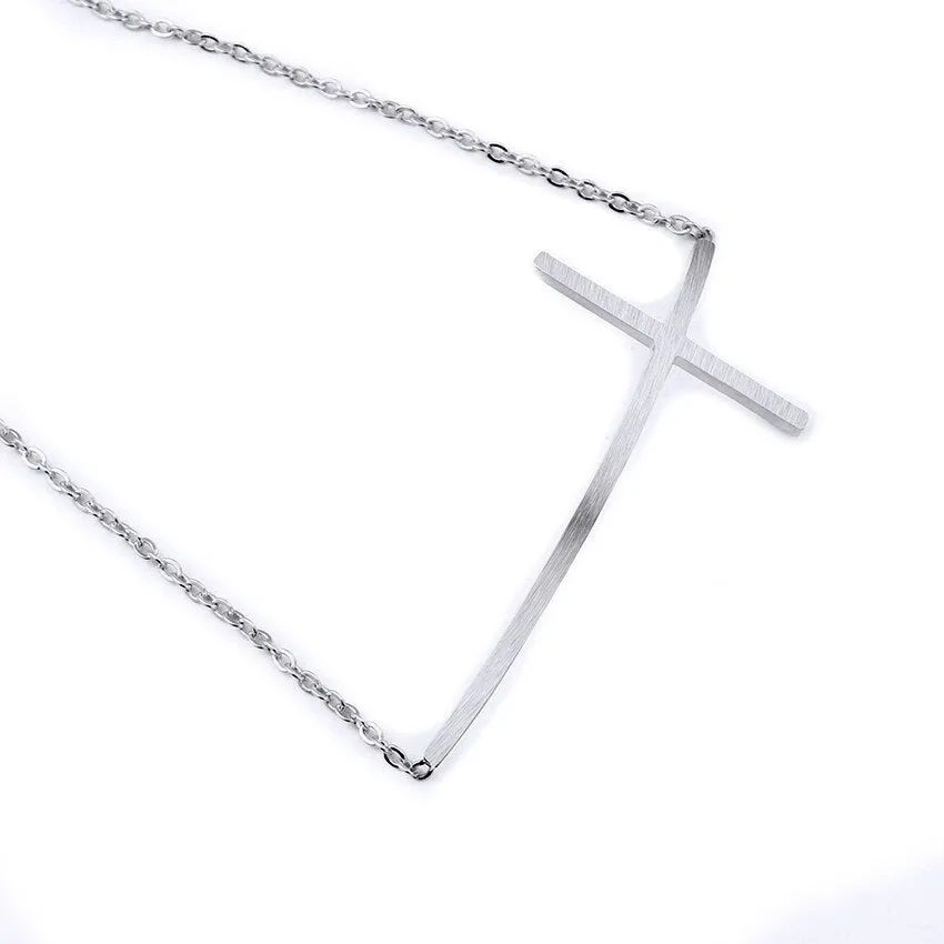 Simple Long Curved Cross Charm Bracelets Stainless