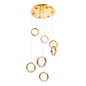 Siracusa LED ceiling light, dimmable, gold, 7 rings