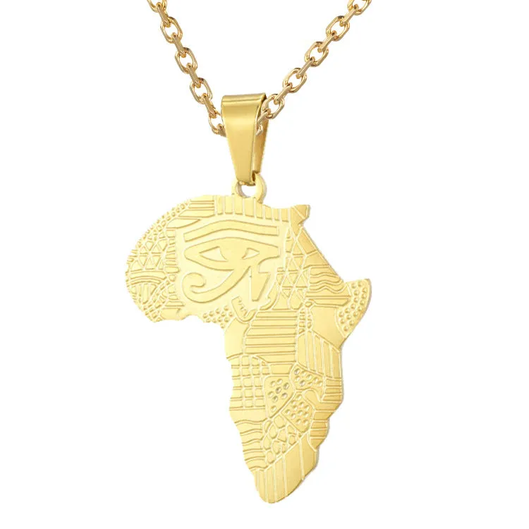 Sisslia Creative Map African Necklace Stainless Steel Men Jewelry Golden Pendant Necklace