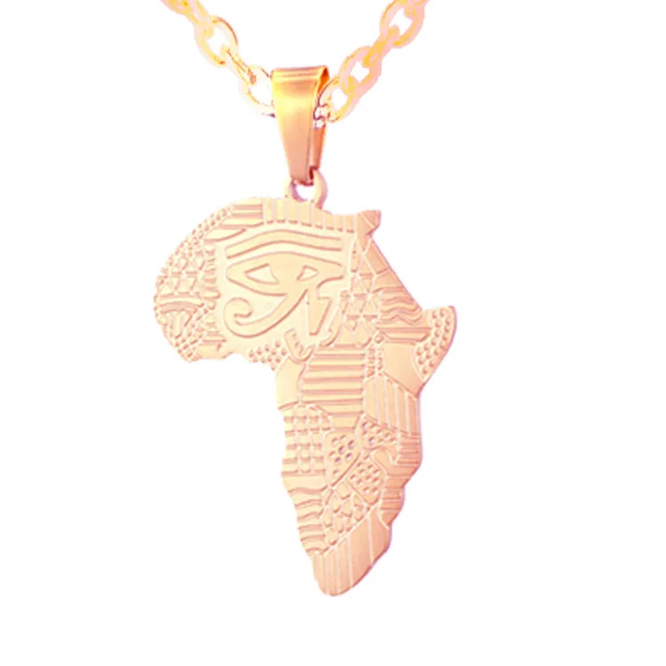 Sisslia Creative Map African Necklace Stainless Steel Men Jewelry Golden Pendant Necklace