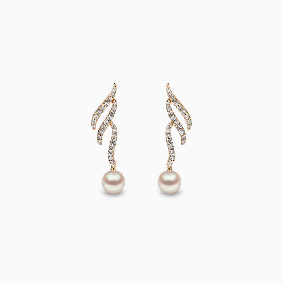 Sleek 18K Gold Akoya Pearl and Diamond Motif Earrings