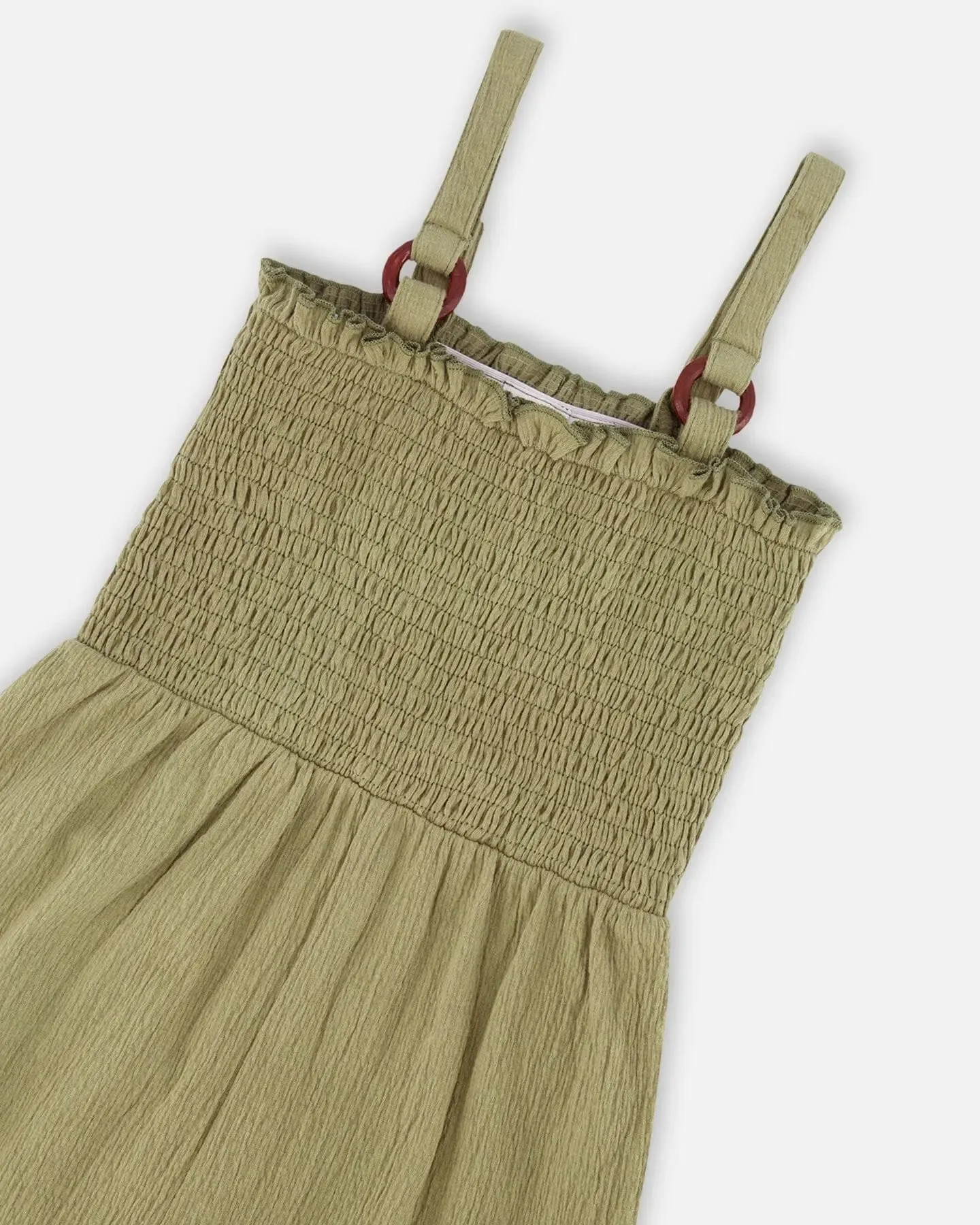 Smocked Crinkle Jersey Jumpsuit Olive Green