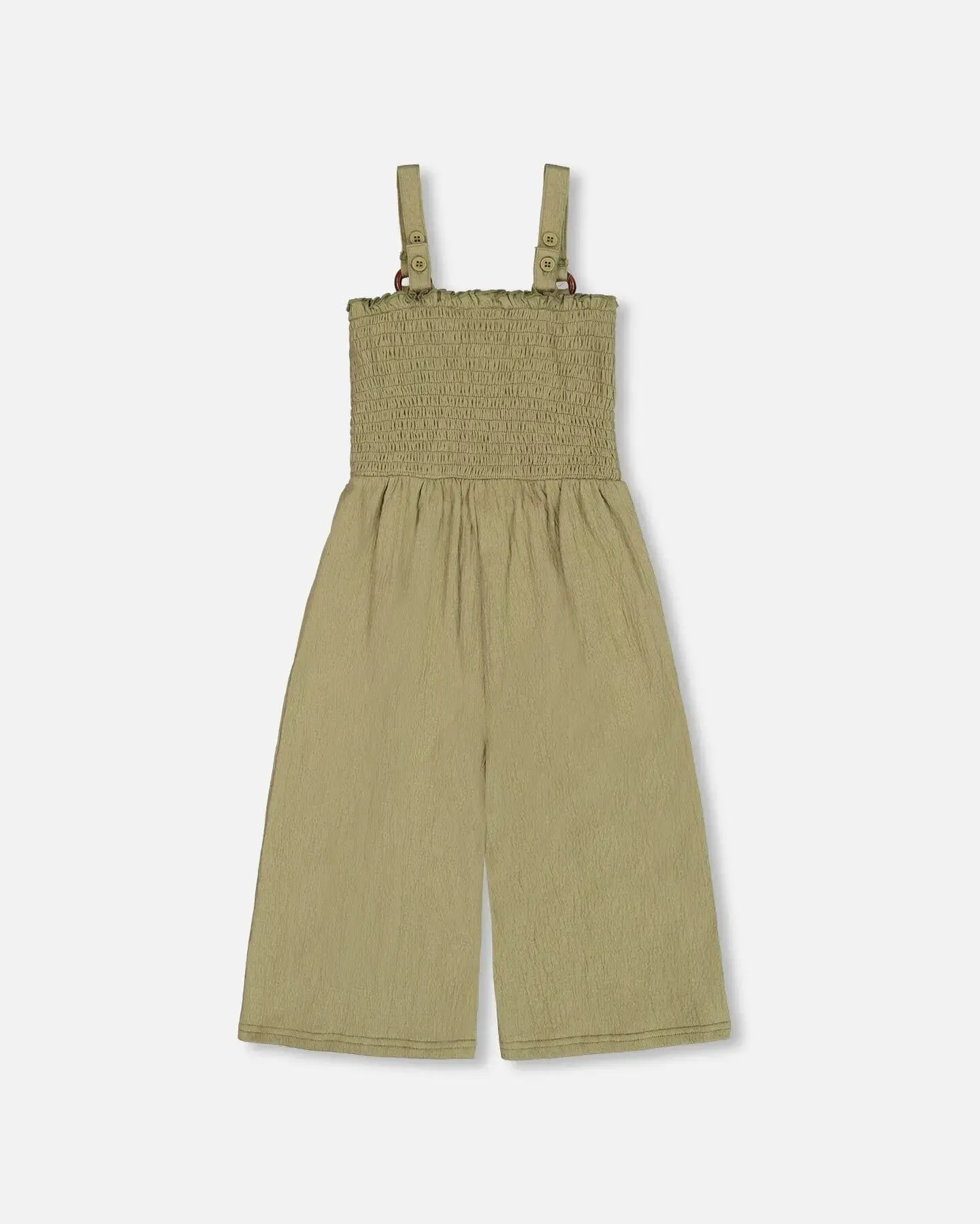 Smocked Crinkle Jersey Jumpsuit Olive Green