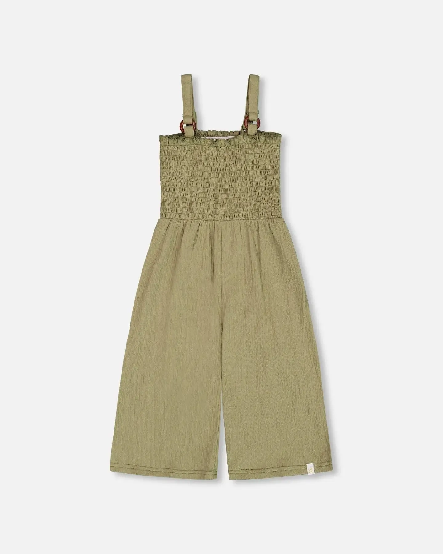 Smocked Crinkle Jersey Jumpsuit Olive Green