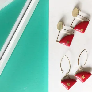 Square Wire Red Resin Dip Drop Earrings