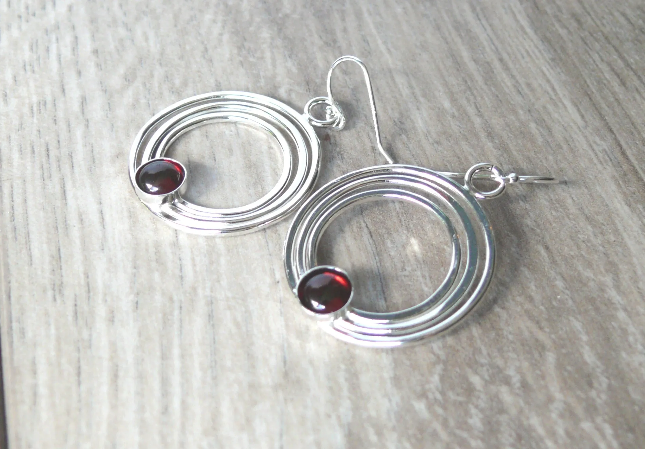 Sterling Silver Garnet Hoop Earrings