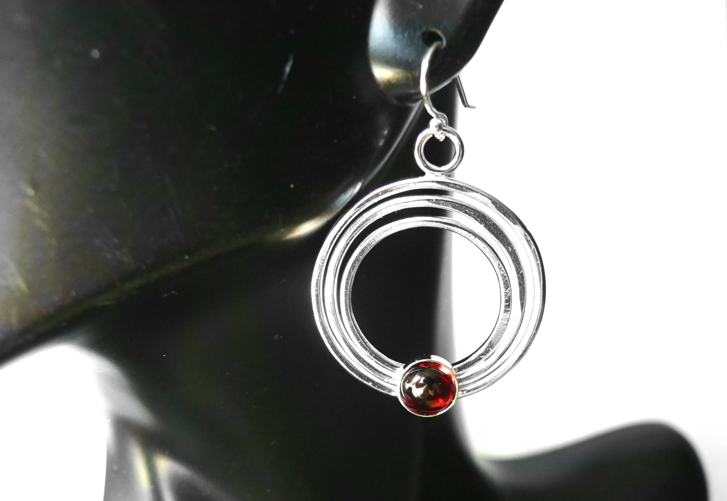 Sterling Silver Garnet Hoop Earrings