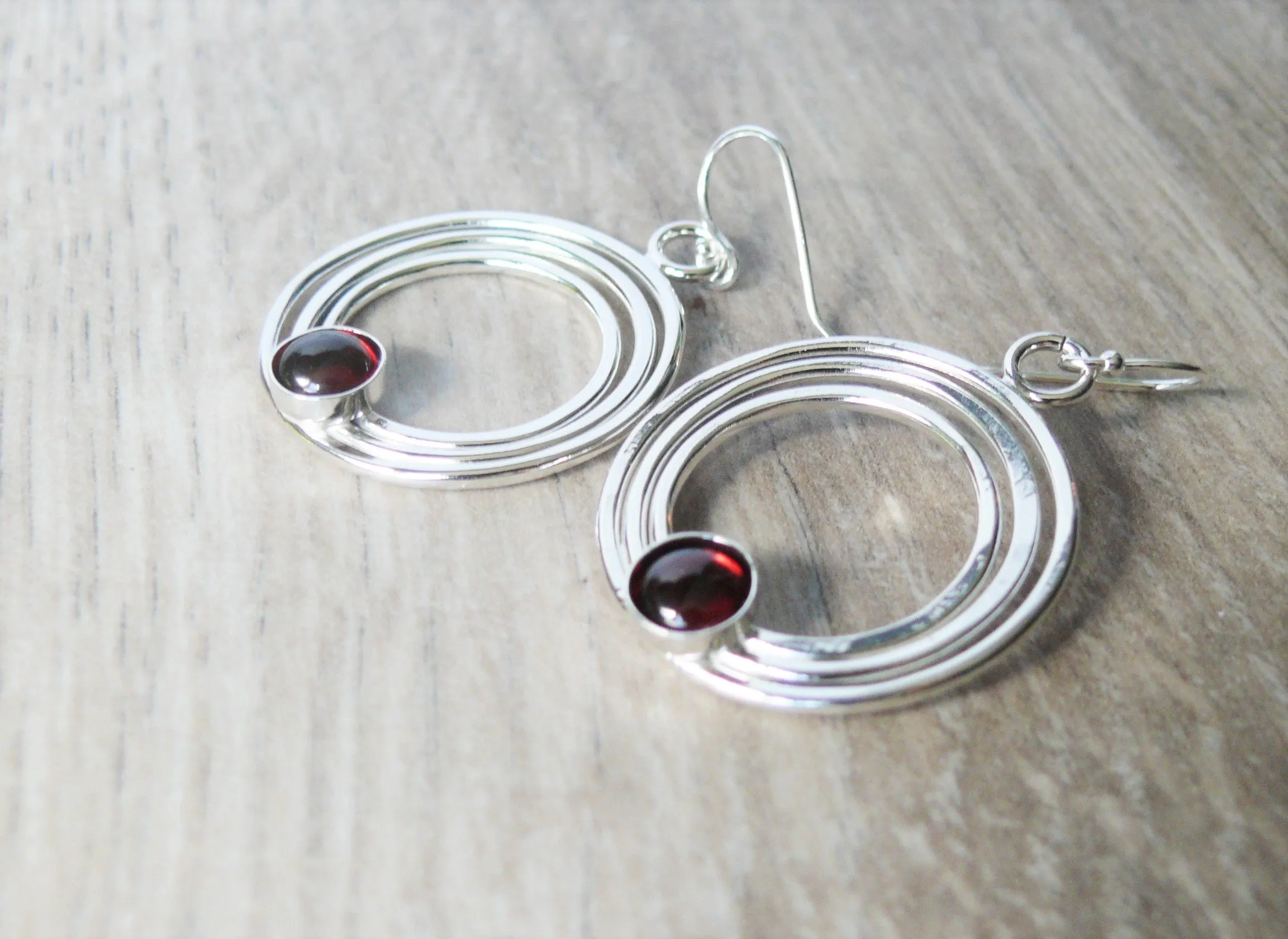 Sterling Silver Garnet Hoop Earrings