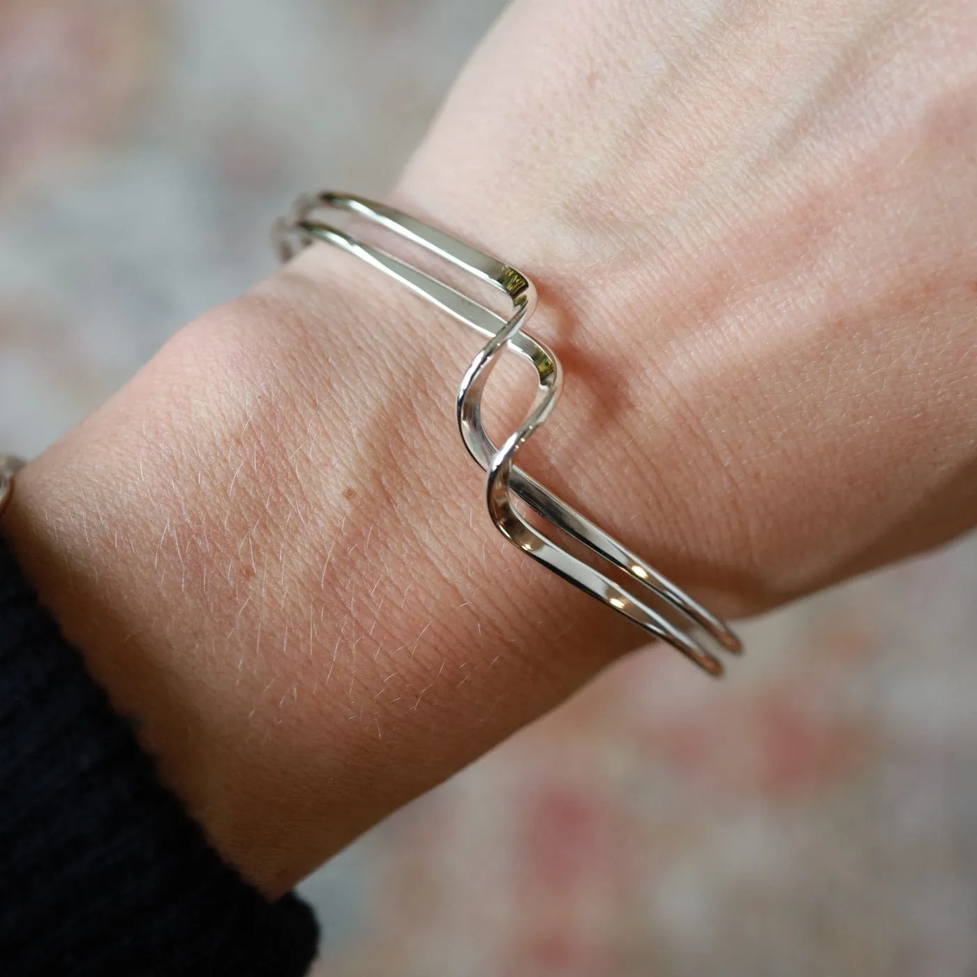 Sterling Silver Open Double Wave Cuff Bracelet