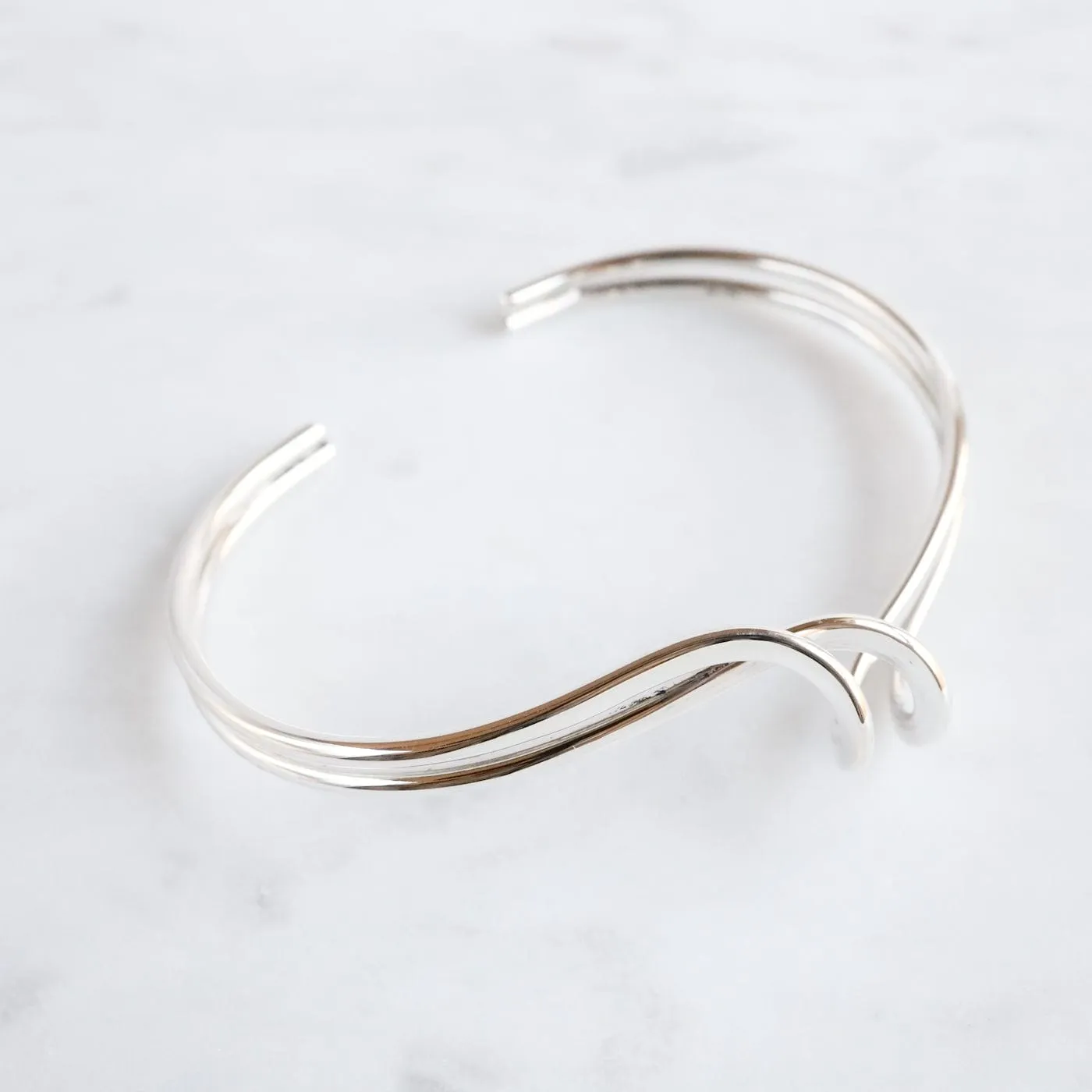 Sterling Silver Open Double Wave Cuff Bracelet