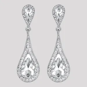 Tear Drop Silver Crystal Stud Earrings