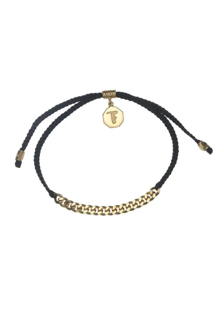 Tiger Frame Simple Chain & Cord Gold Bracelet- Black